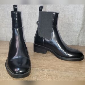 Zara Glossy Black Ankle Booties
